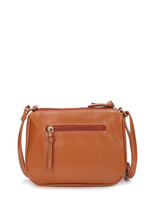 Fastrack Tan Sling Bag for Women | Minimal Faux Leather Crossbody with 2 Zippered Compartments & Quick-Access Pocket | Adjustable Strap Sling for Everyday Outings & College - Image 2